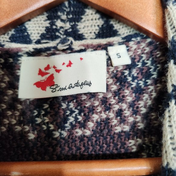 Anthropologie Srod Butterflies Aztec Print Waterfall Knit Open Cardigan Small - Picture 9 of 13